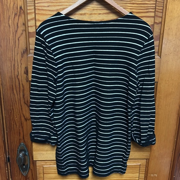 Croft & Barrow XL Black & white striped sweater with decorative buttons - Picture 2 of 10